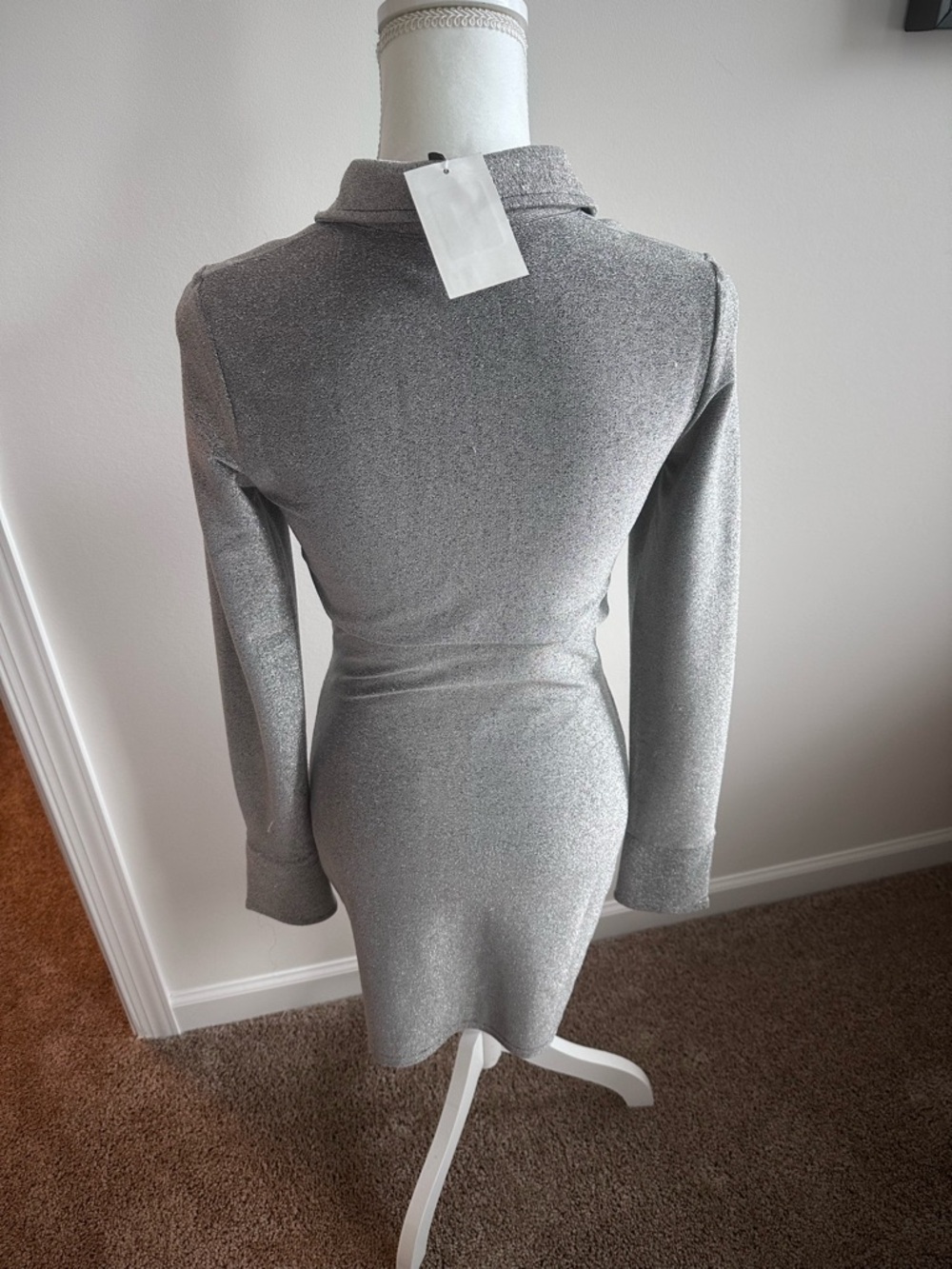 Silver Ruched Button-Front Women’s Dress - Picture 2 of 2